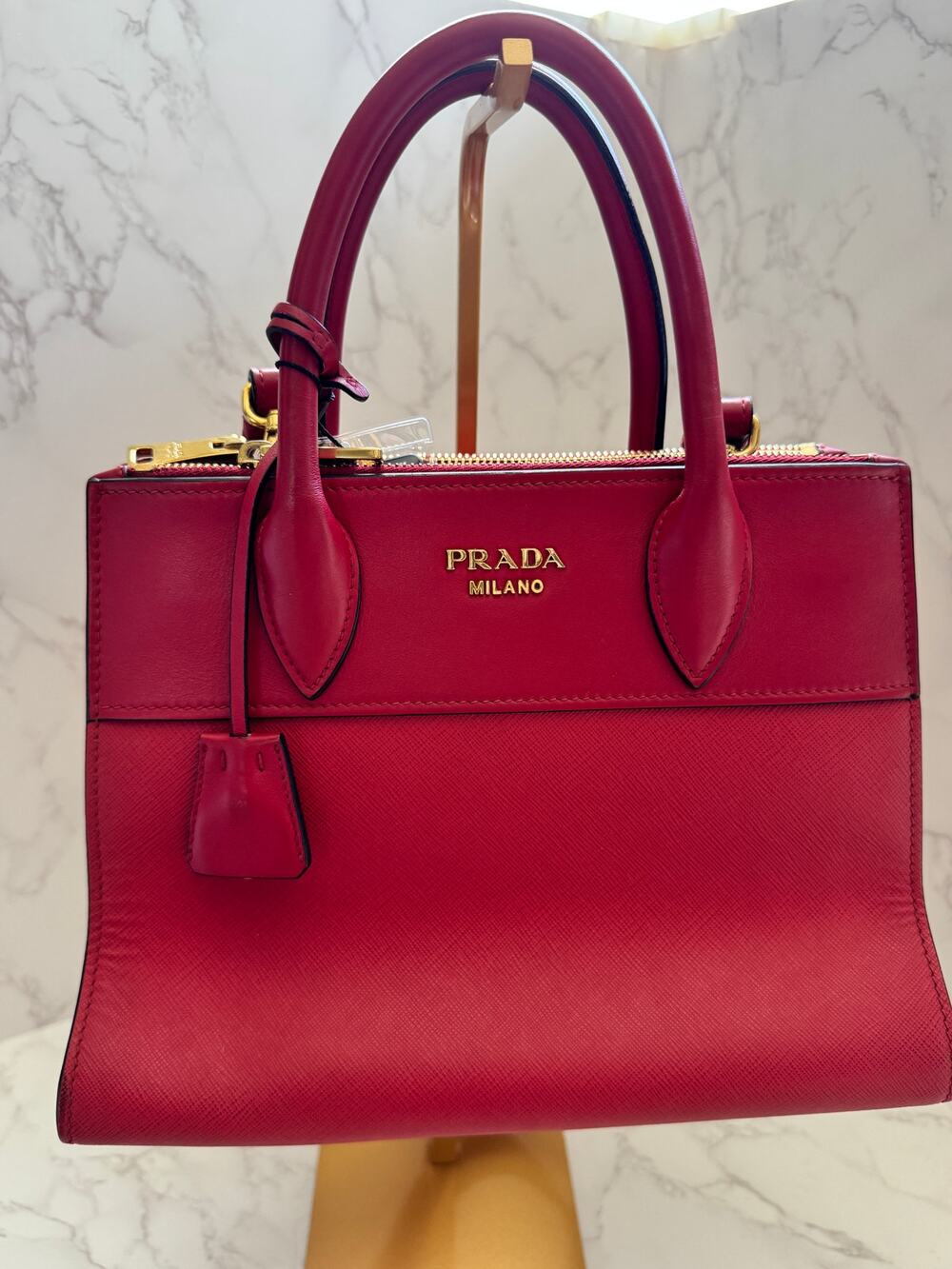 Prada Paradigme Tote in Red Saffiano Leather